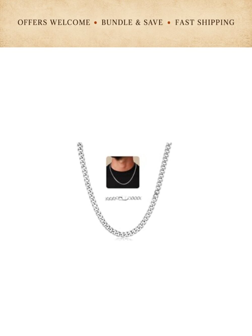Men's Cuban Chain Necklace 316L Stainless Steel 14K Gold Plated 20 Inch
